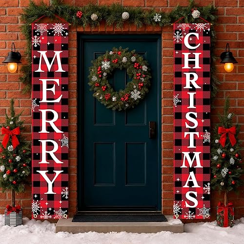 Miniatura 7 de X-Protector Bandera de Feliz Navidad - Letrero de Feliz Navidad de Plátanos Búfalo para Repisa de Chimenea - Decoraciones Premium de Navidad