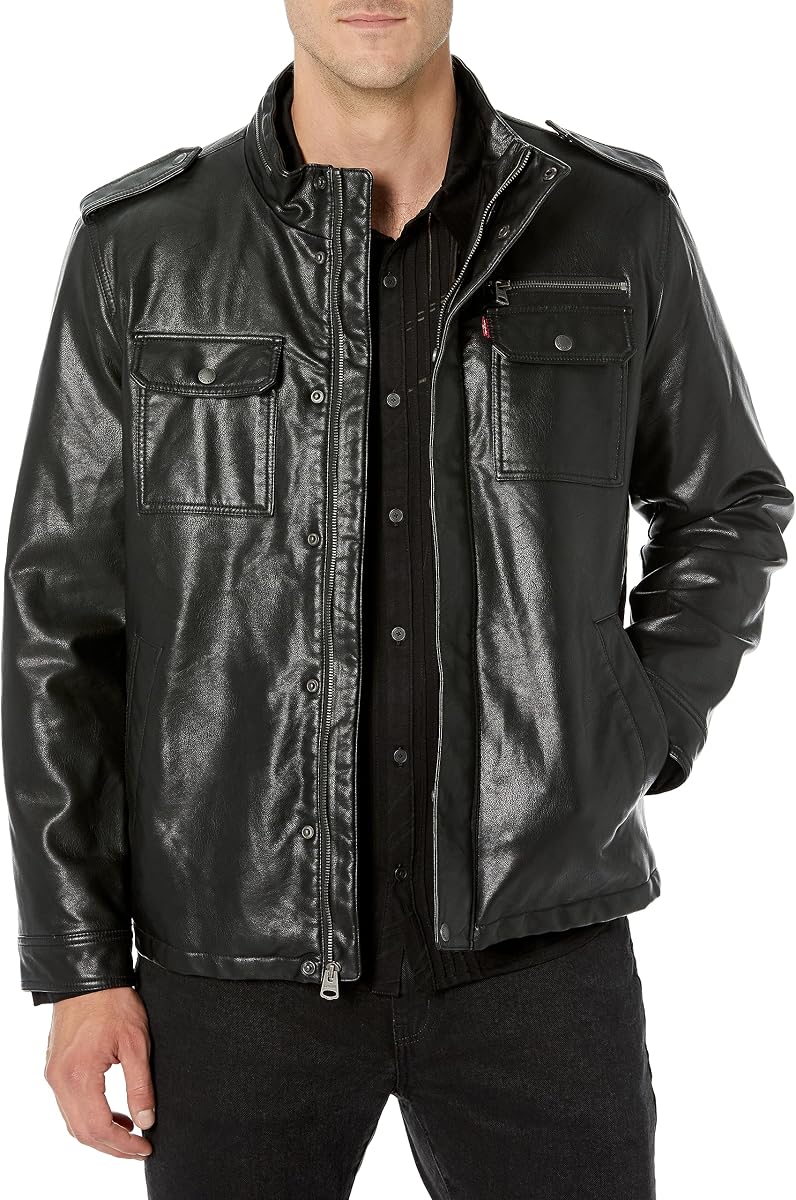 Levi's Chaqueta militar Sherpa de piel sintética con ciervo vintage para hombre, talla grande y alta