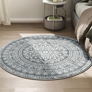 SONGMICS Home Rutschfester Teppich, 120 x 120 cm, maschinenwaschbar | Wohnzimmerteppich, Boho, Dekoration für Wohnzimmer, Schlafzimmer, Grau, Verina Kollektion TAR051G02