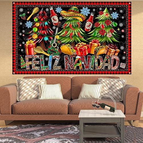 Miniatura 6 de Decoraciones de Feliz Navidad, telón de fondo para fotografía, pancarta de Navidad mexicana, decoraciones de Navidad y suministros para fiesta en el
