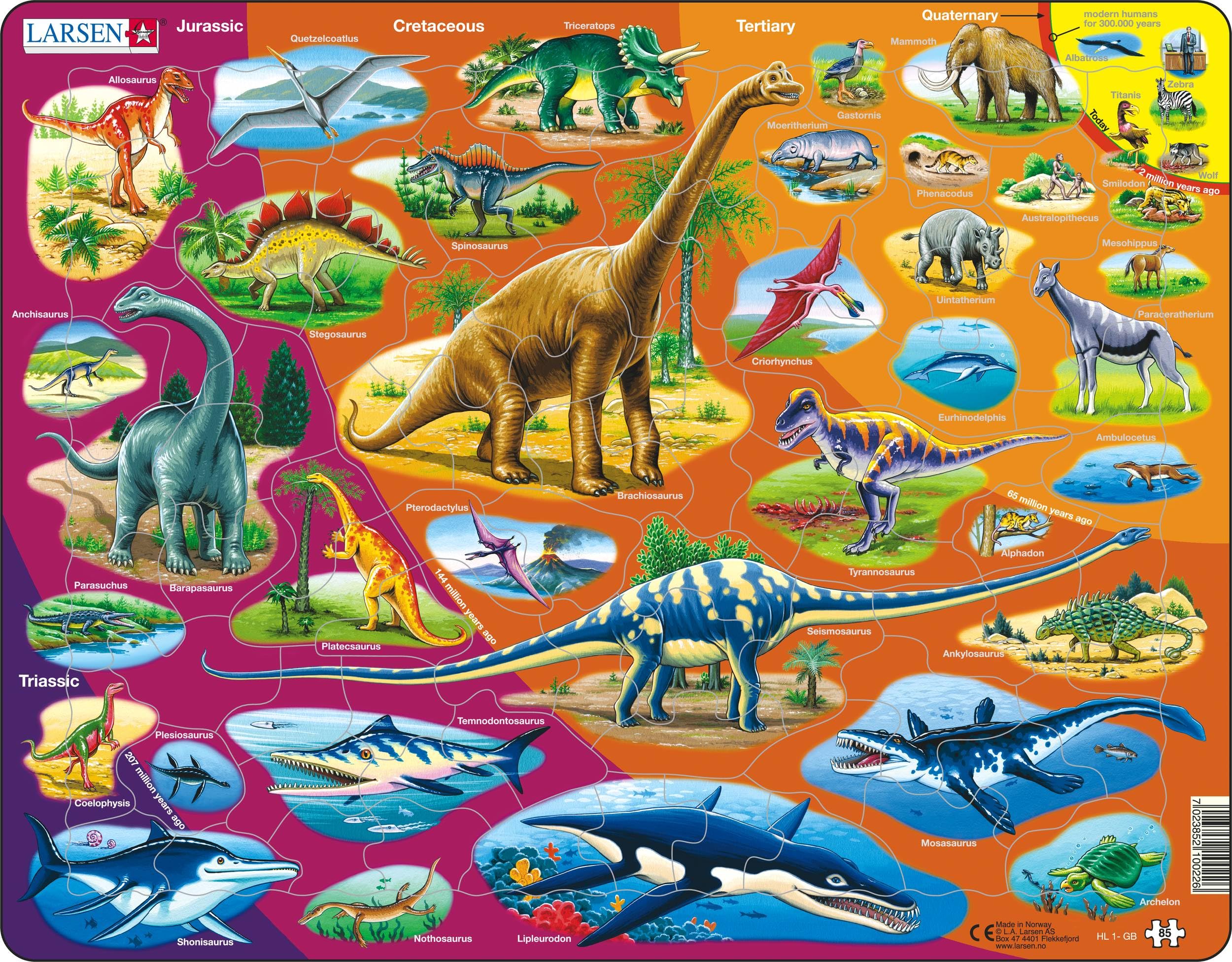 Larsen HL1 Histoire Naturelle - du Trias à nos Jours, édition Anglais, Puzzle Cadre avec de 85 pièces
