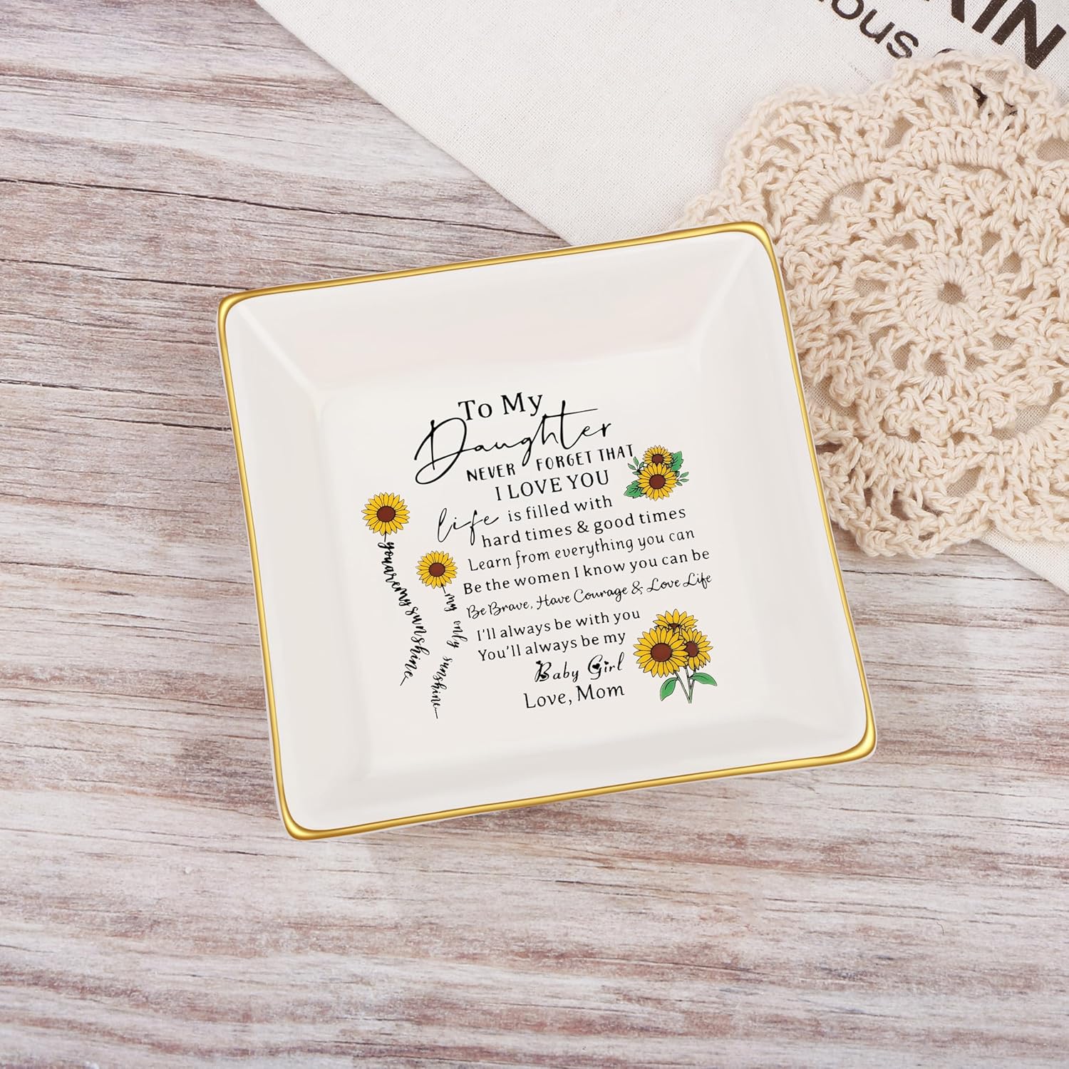 JoycuFF Daughter Birthday Gifts from Mom You are My Sunshine Christmas Mothers Day Gifts for Daughter Ceramic Ring Dish Jewelry for Her - Image 3
