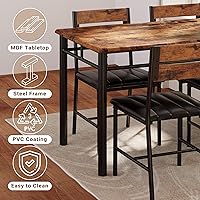 Vista 7 de Juego de mesa de comedor IRONCK para 4, mesa de cocina de madera con sillas tapizadas para cocina y espacios pequeños, color marrón rústico Marrón
