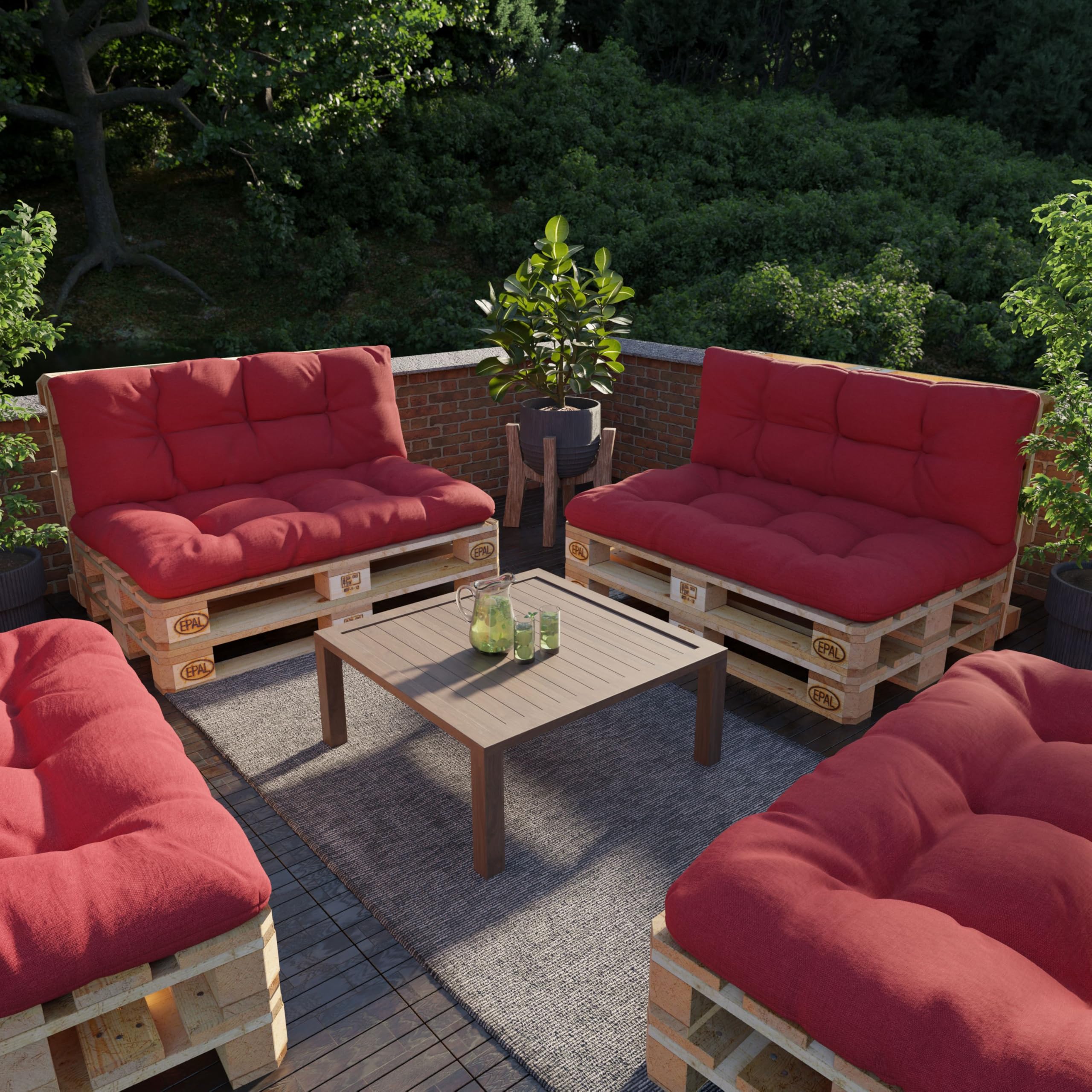 POKAR Cuscino-schienale Imbottito 120x40cm per Divano da Giardino, fodere asportabile e lavabile, Spalliera per Bancali, Interno ed Esterno, DYI - fai da te, senza Pallet, Rosso