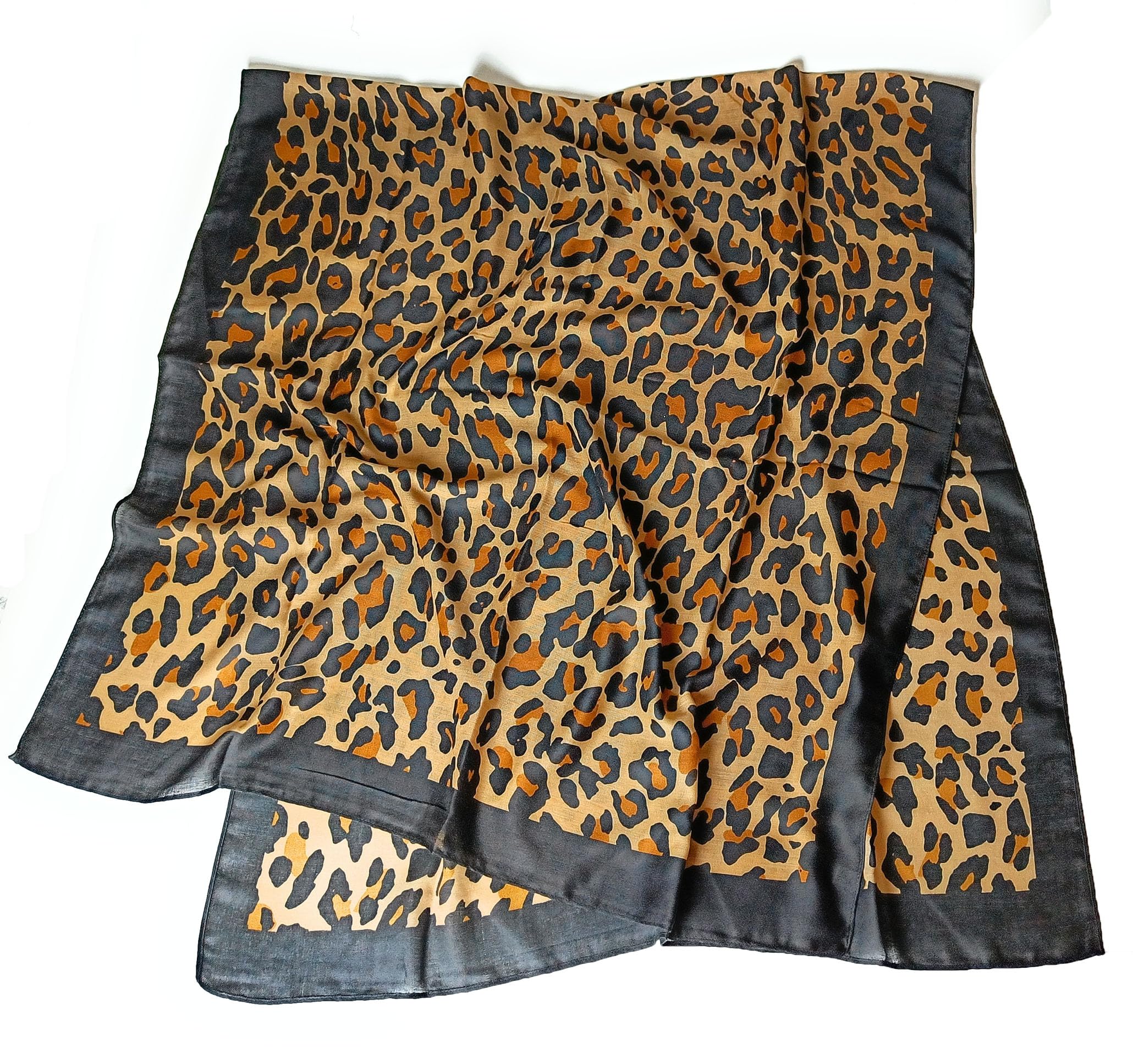 KGM Accessories Luxury large super soft Leopard print BLACK stripe scarf shawl - Over sized ladies womens leopard scarf shawl - Animal print shawl women - Gifts