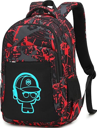 LEDAOU Mochila escolar para adolescentes, niños y niñas, mochila escolar, mochila de viaje, casual, Graffiti Rojo Negro, Mochilas Daypack