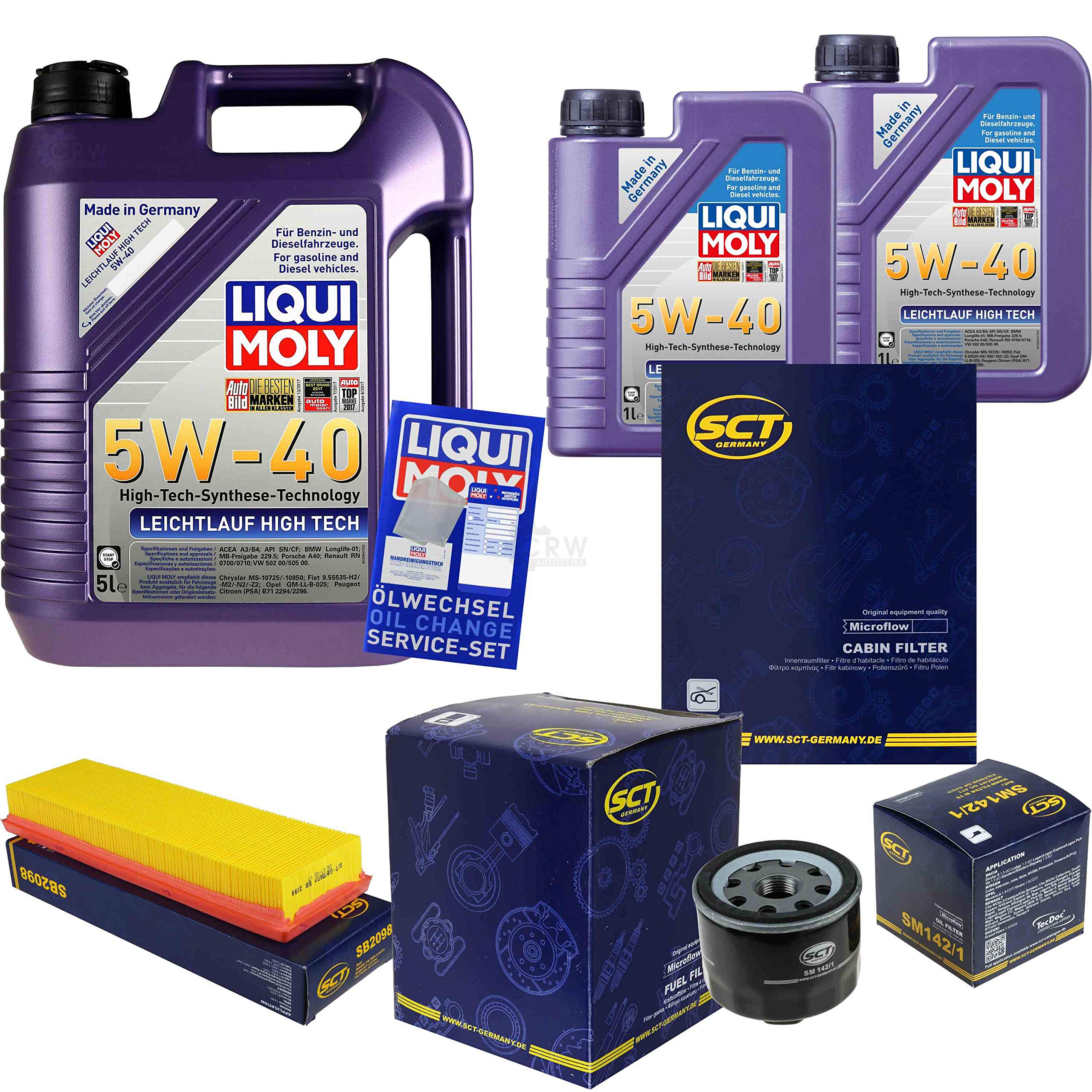 Set di filtri da 7 litri di olio motore a scorrimento leggero High Tech 5W-40 SCT Germany filtro abitacolo filtro aria filtro olio filtro olio