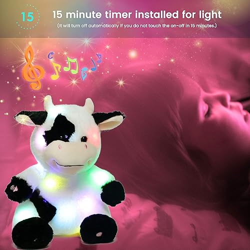 Miniatura 6 de Hopearl Vaca de peluche con luces LED musicales y cantantes, volumen ajustable, canción de cuna, animada, calma, festival, cumpleaños, para niños