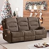 Reedvales Oversized Recliner Sofa with Massage and Heat, Large Big 3-Seater RV Recliner Couch Sofa for Living Room, Wall-Hugger Reclining Sofa with Cup Holders and USB Port (Fabric, Brown)