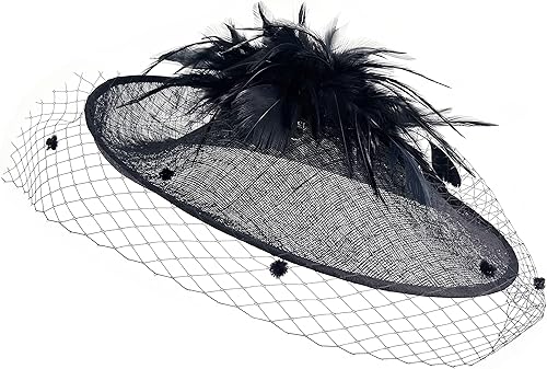 Miniatura 5 de RETRONLY White Fascinator Hats for Women - Sinamay Fascinator with Veil Feather Tea Party Derby Hats Pillbox Hat Headband