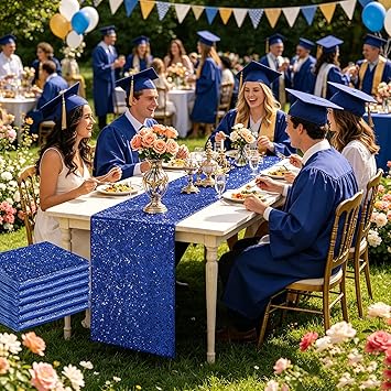 yuboo 6 Pack Royal Blue Sequin Table Runners 12x72 Inch Glitter Table Runner Bulk for Wedding Graduation Party Decorations