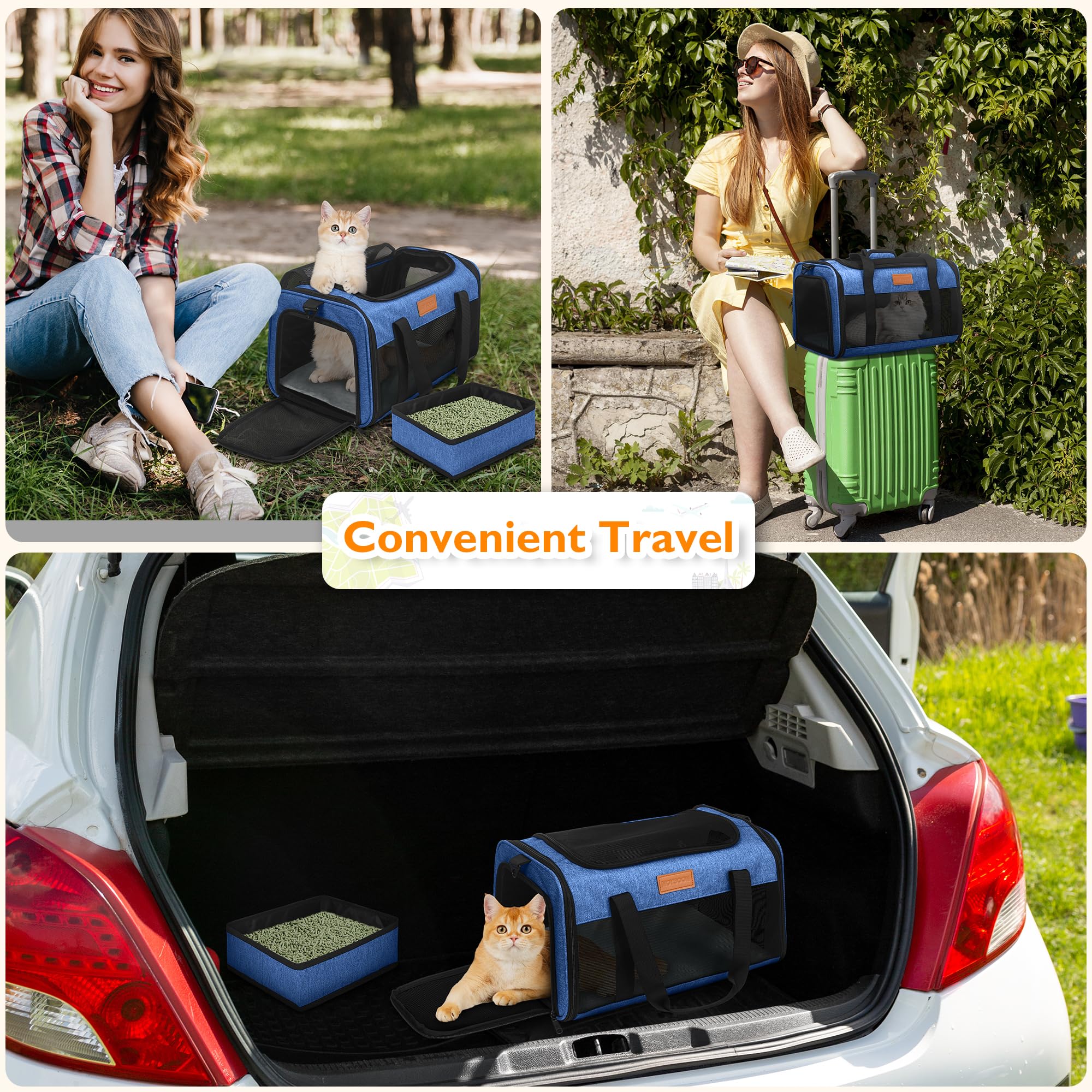 PETUX Airline Approved Pet Carrier - 17x11x9.5 in, Underseat, Top & Side Entry, Soft Sided Cat Dog Carrier for Small Cat & Dog Up to 12 lbs with Anti-Scratch Mesh & Litter Box for Travel & Vet - Blue - image 3