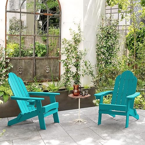 LUE BONA Silla plegable Adirondack, Aruba Blue HDPS - Sillas de patio resistentes a la intemperie, modernas sillas de plástico para exteriores con