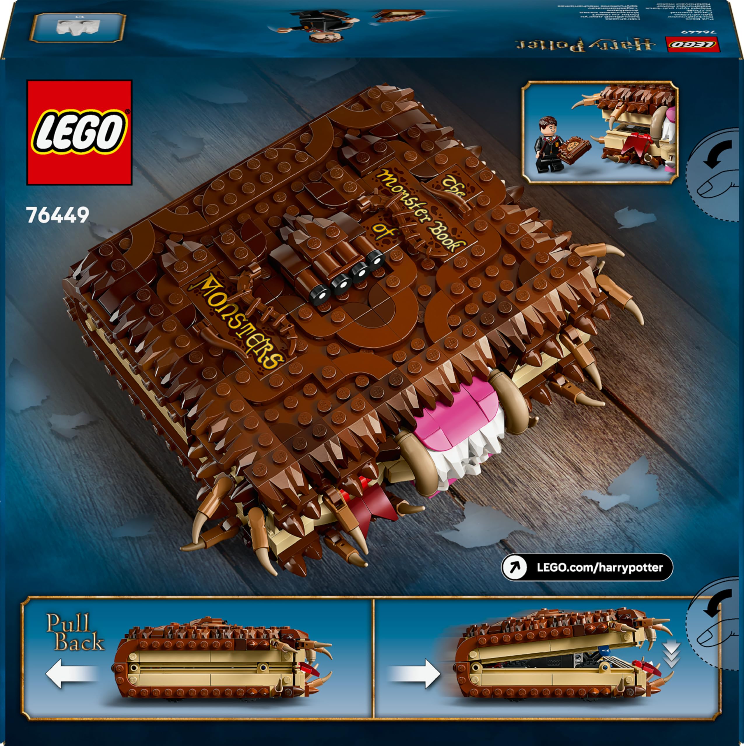LEGO Harry Potter Monstruoso Libro de los Monstruos Mordedor con Función de Carga Manual para Abrir y Cerrar la Boca - Minifigura de Neville Longbottom - Regalo para Niñas y Niños de 9+ Años 76449