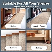 Vista 5 de Well Woven Alfombra de Pasillo y Escalera de Tamaño Personalizado - Asha Rome Beige Crema 26 Pulgadas de Ancho x 2 Pies de Largo Alfombra