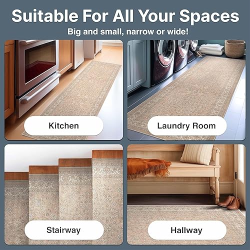 Miniatura 2 de Well Woven Asha Rome - Alfombra de pasillo y escalera de tamaño personalizado, color beige crema, 26 pulgadas de ancho x 2 pies de largo (26