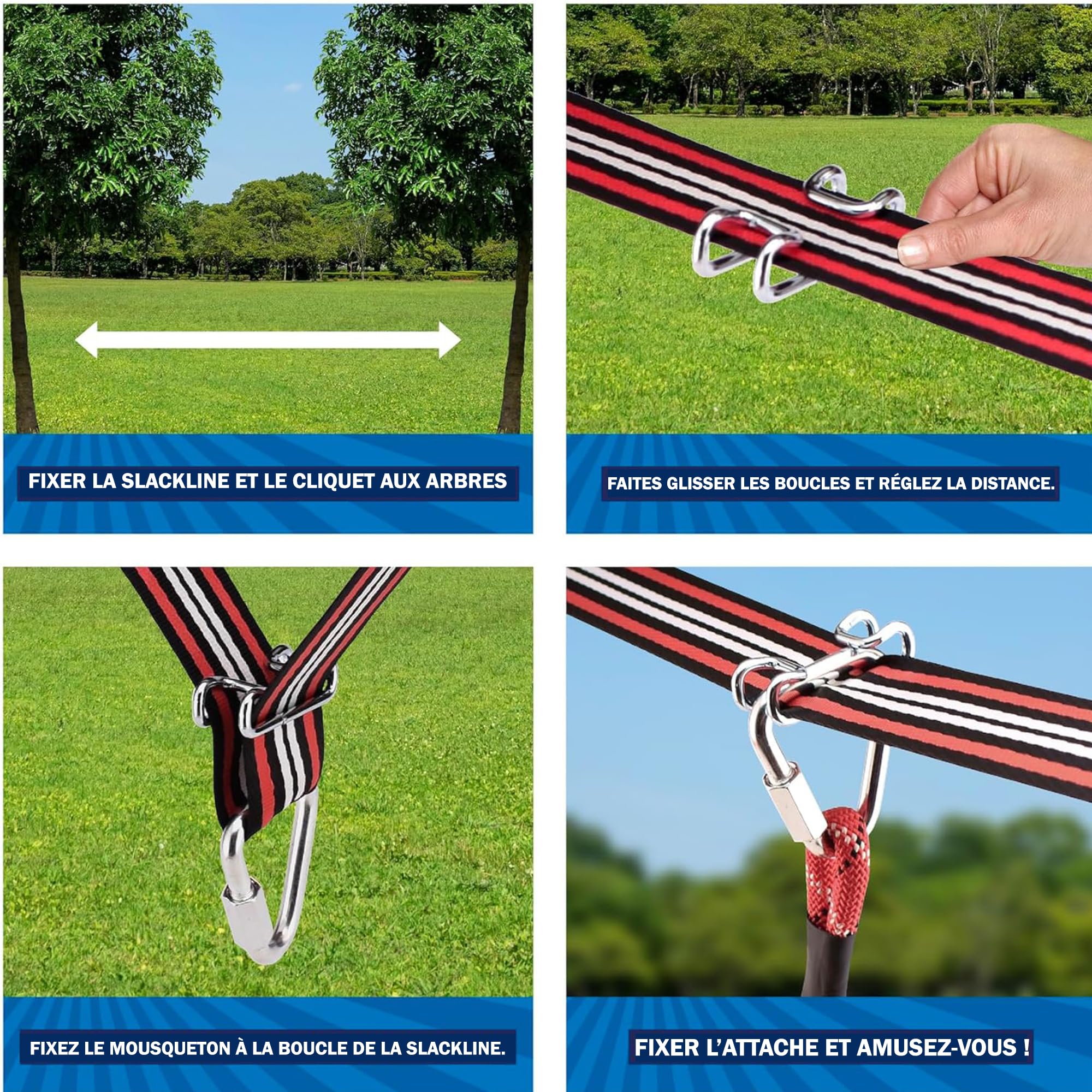Ninja Line - Kit Parcours Obstacles 32 Pièces - Slackline 11m avec Anneaux, Barres et Poings de Singe - Jeu de Plein Air Ninja Warrior pour Enfants & Adultes - Sac Inclus