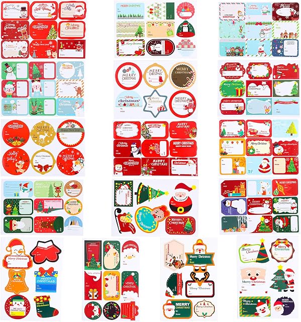 Aodaer 126 Pieces Christmas Stickers Self Adhesive Present Label Tags in 126 Designs for Christmas Decoration