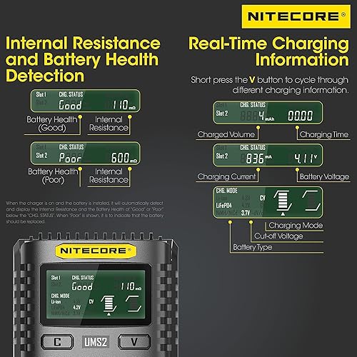 Miniatura 4 de NITECORE UMS2 inteligente QC cargador de batería rápido de doble ranura para Li-IonIMRLiFePO4Ni-MHNi-Cd 14500 16340 18350 18650 20700 21700 AA AAA