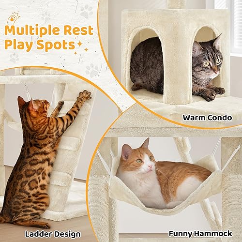 Miniatura 4 de Yaheetech - Árbol para gatos, torre para gatos de 54 pulgadas de altura para gatos de interior con plataforma extendida y cesta, espacioso