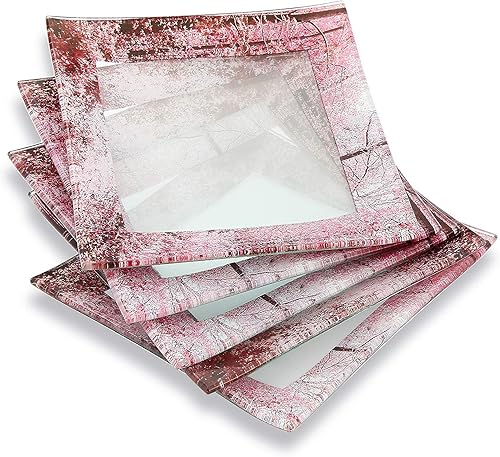 Miniatura 2 de GAC - Platos de postre cuadrados de vidrio templado con diseño de paisaje único, 6 pulgadas, juego de 5 unidades, resistentes a roturas y astillas,