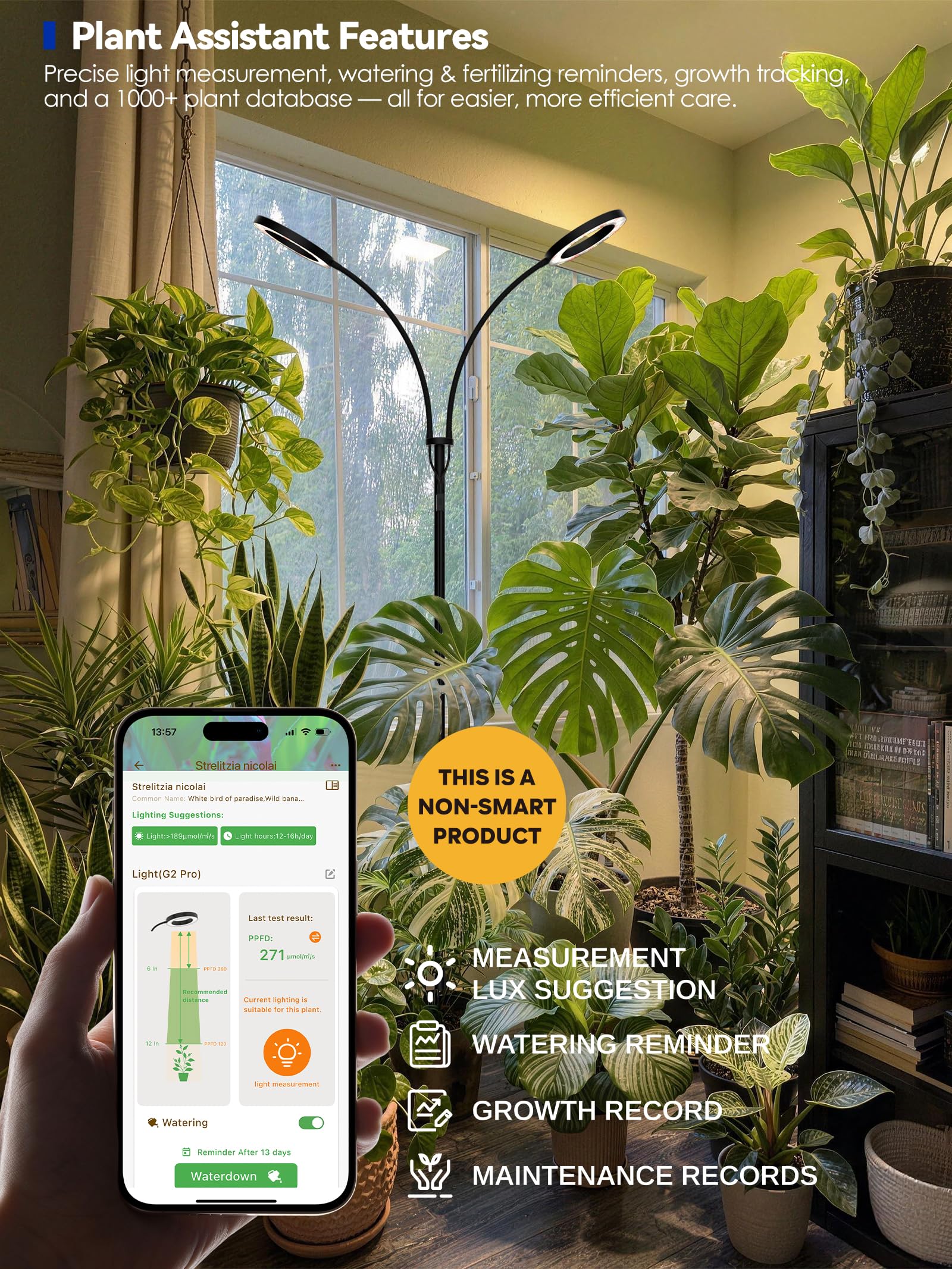GLOWRIUM - Lampade per la coltivazione di piante da interno, LED a spettro completo da 20 W con luce di crescita, supporto regolabile in altezza e angolazione, lampada per piante nera con timer di