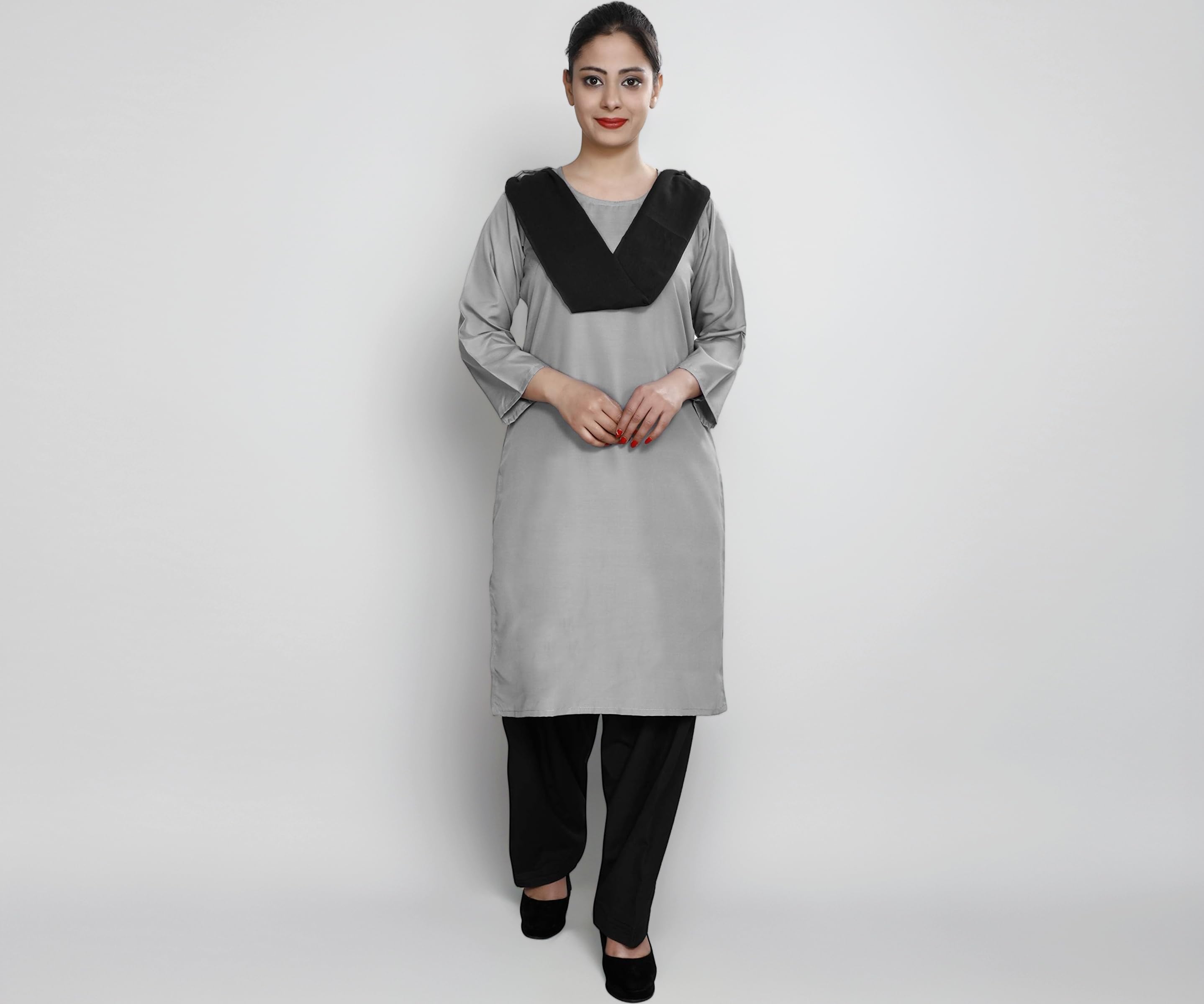 Women's Poly Cotton Readymade and Stitched Housekeeping Salwar Suit with Dupatta Set โ Ideal for Security Guards, Hotel, Cleaning Staff and Hospital Staff Uniform (Grey)