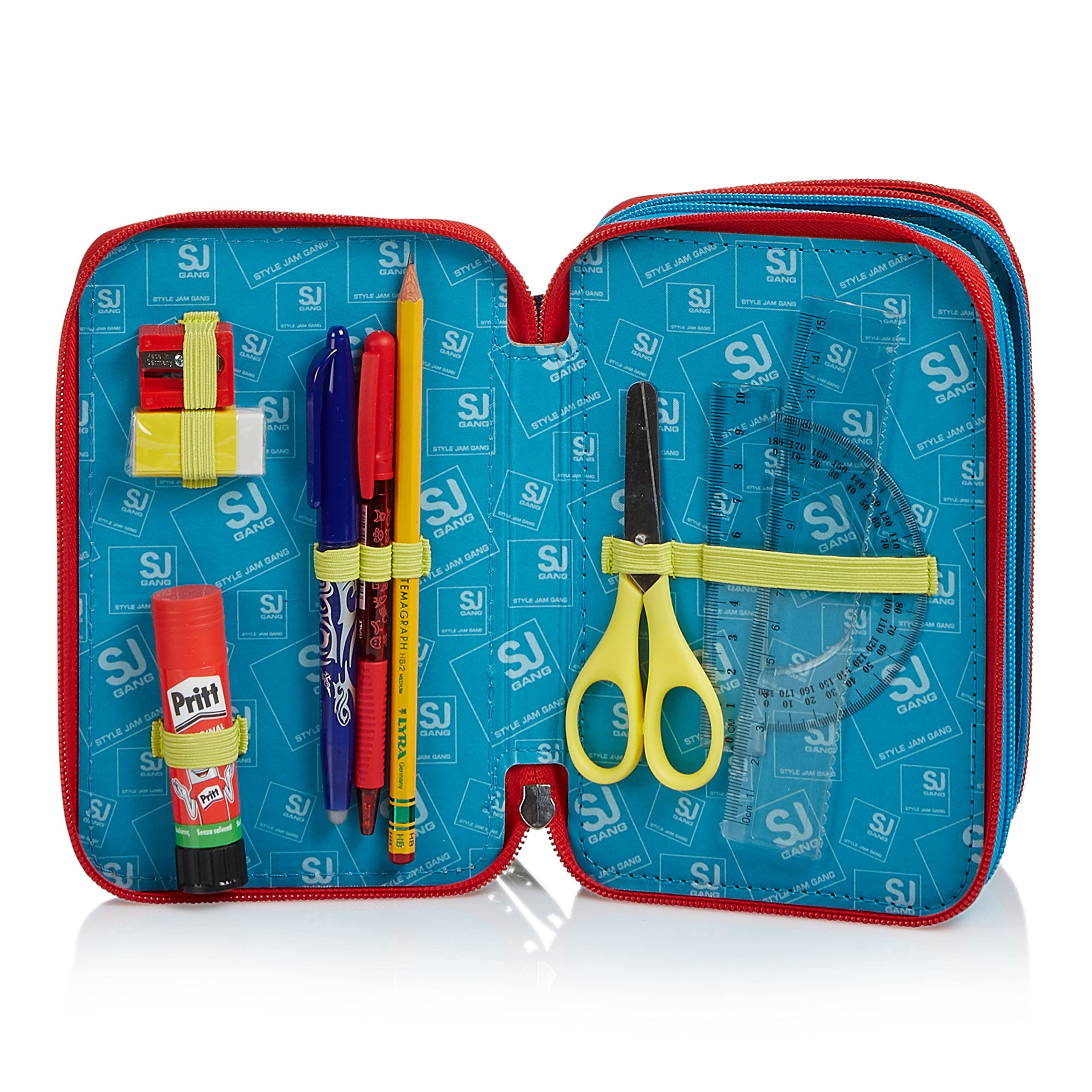 Sj Gang Astuccio 3 Zip - Facce New da Sj Boy - con Penne, Matite, Colori - Scuole Materne & Elementari