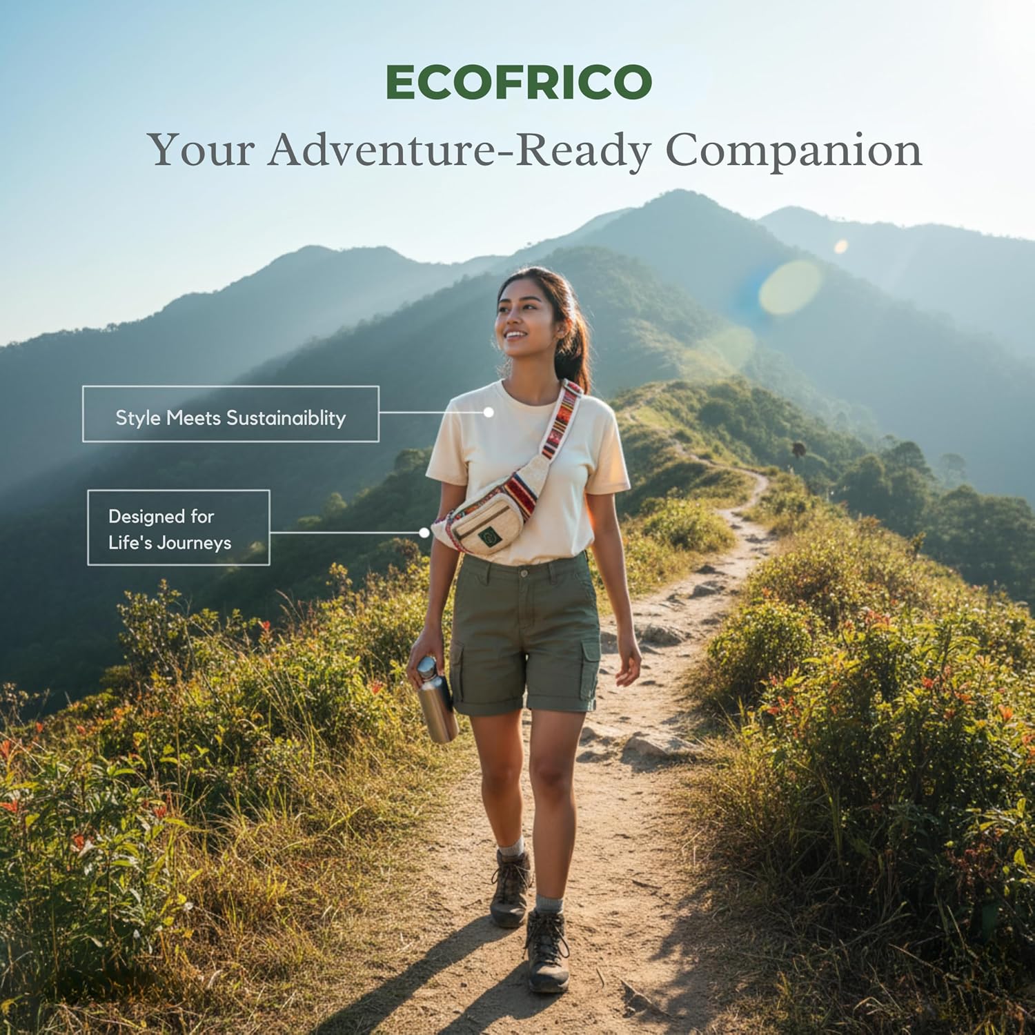 Boho Fanny Pack – Ecofrico Hemp Bum Bag for Men & Women | Waist Bag for Man & Woman, Crossbody Sling Belt Bag for Travel, Hiking, Festivals & Theme Park Essentials