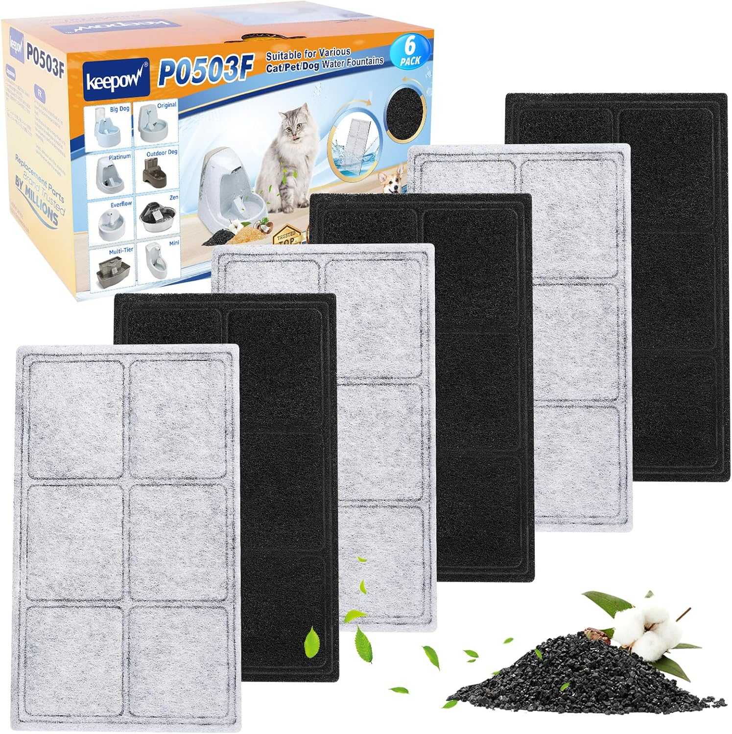 KEEPOW 6-PCS Filter Compatible with PetSafe Drinkwell Fountain Platinum/Zen