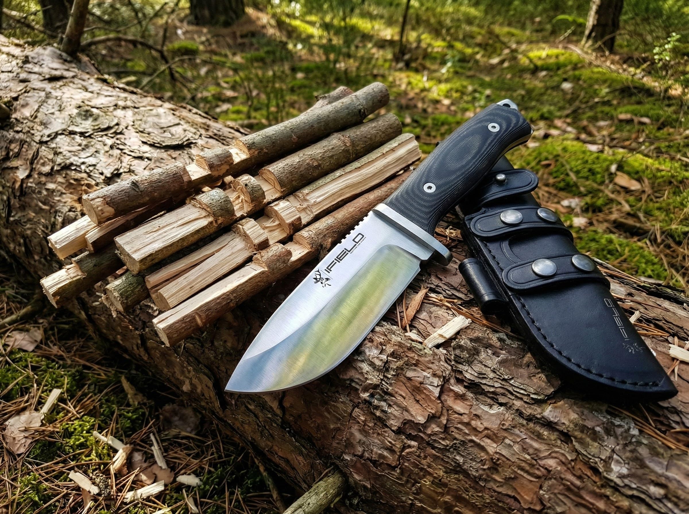 iFIELD EL29103 Multifunzionale escursioni, caccia e sopravvivenza coltello per l'esterno, manico nero Micarta con acciaio inox MOVA-58, fatto in Albacete (Spagna)