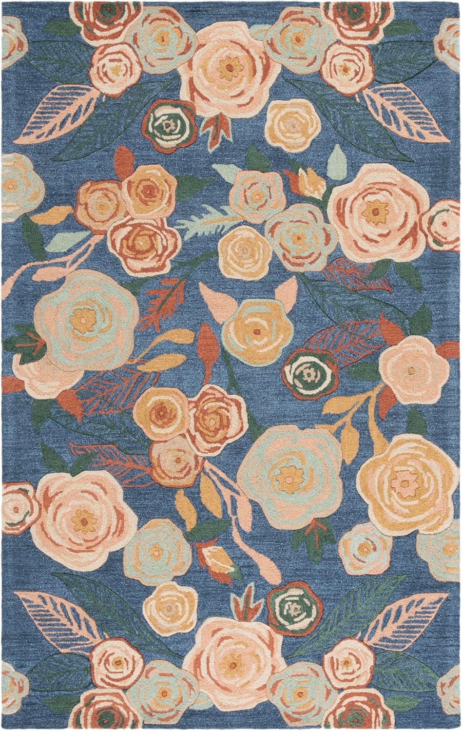 SAFAVIEH Area Rug 5x8 - Jardin Collection - Blue & Pink, Handmade Wool, Floral Design, Ideal for Living Room, Bedroom, Dining Space (JAR762M)