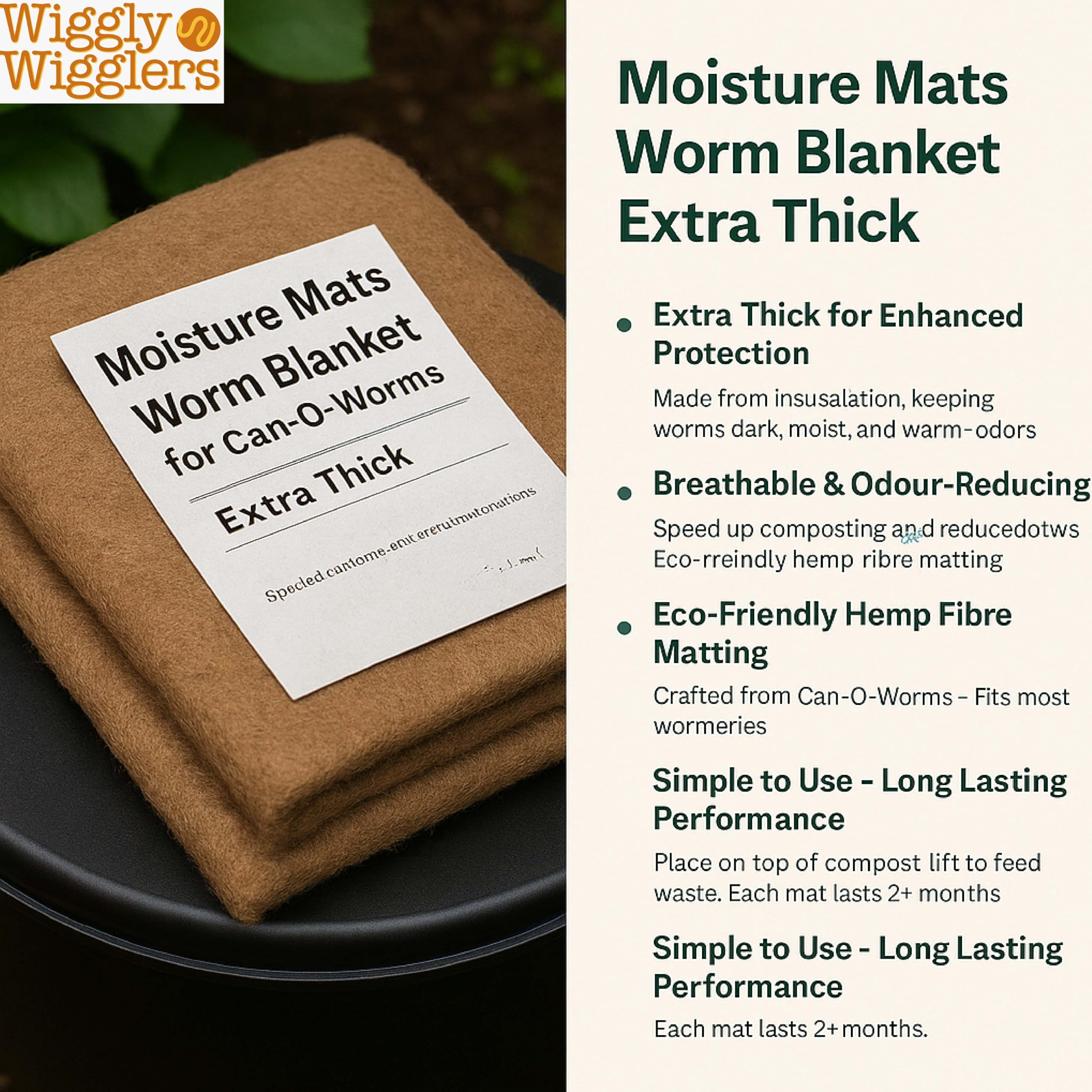 Wiggly Wigglers Thick Worms Mat for Can O Worms Fibre Blanket for Composting - Keeps Worms Dark, Moist & Warm| Wormery Accessory | Vermicomposting Blanket | Hemp Mat (Pack of 2) — view 7