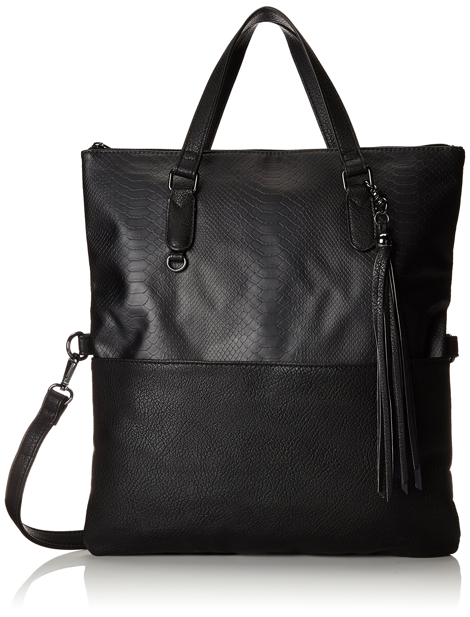 POVERTY FLATS by rian Reptilian Moderna Foldover Tote, Black, One Size
