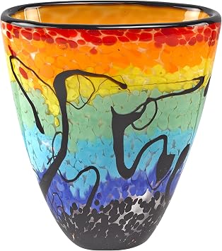 Badash Allura Murano-Style Glass Vase - 7" Tall Decorative Mouth-Blown Oval Art Glass Vase - Stunning Handcrafted Home Decor Accent