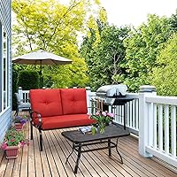 Vista 14 de Giantex Sofá biplaza de patio con mesa auxiliar, banco al aire libre con cojín y marco de metal, sofá biplaza para jardín, patio, patio o piscina