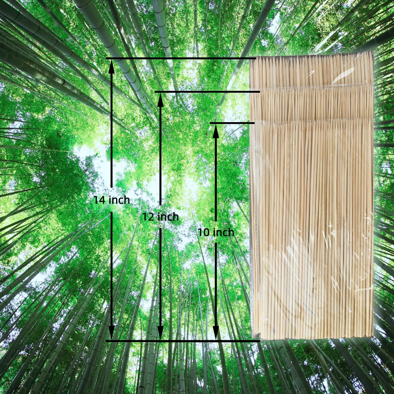 Bomeirc Thick Bamboo Skewers 4mm - Commercial Grade for Beef, Lamb, Vegetables | Splinter-Free & Sturdy | Restaurant, BBQ, Outdoor Cooking (100PCS, ?4mm×14