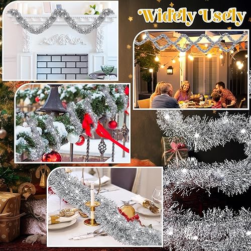 Miniatura 5 de Guirnalda de oropel de Navidad de 32.8 pies por 3.5 pulgadas con 100 luces LED de 32.8 pies para decoración de árbol de Navidad, decoración de
