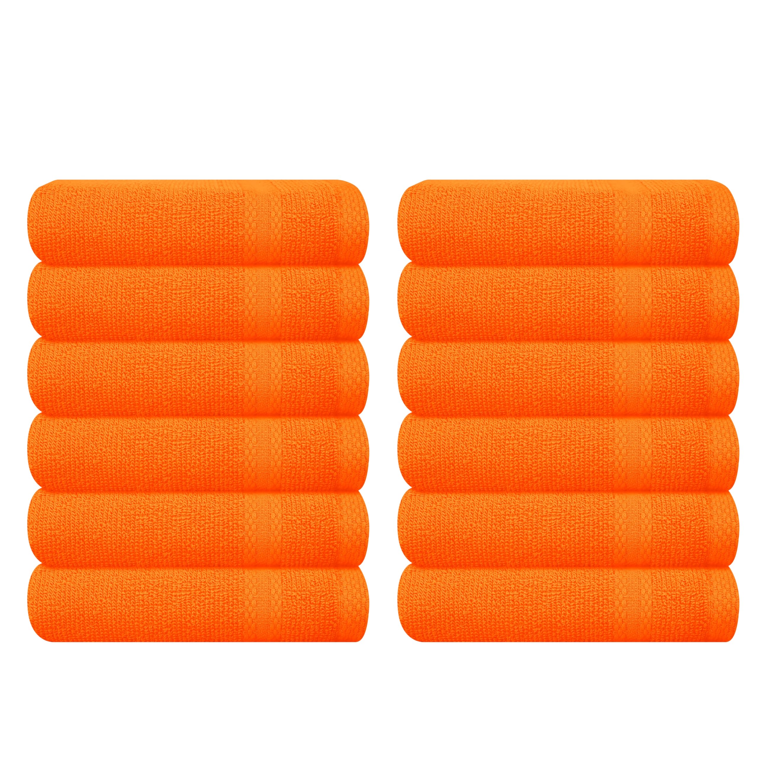 GLAMBURG Ultra Soft 12-piece Washcloths Set 13x13-100% Ringspun Cotton - Durable &amp; Highly Absorbent Face Towels - Ideal for use in Bathroom, Kitchen, Gym, Spa &amp; General Cleaning - Orange