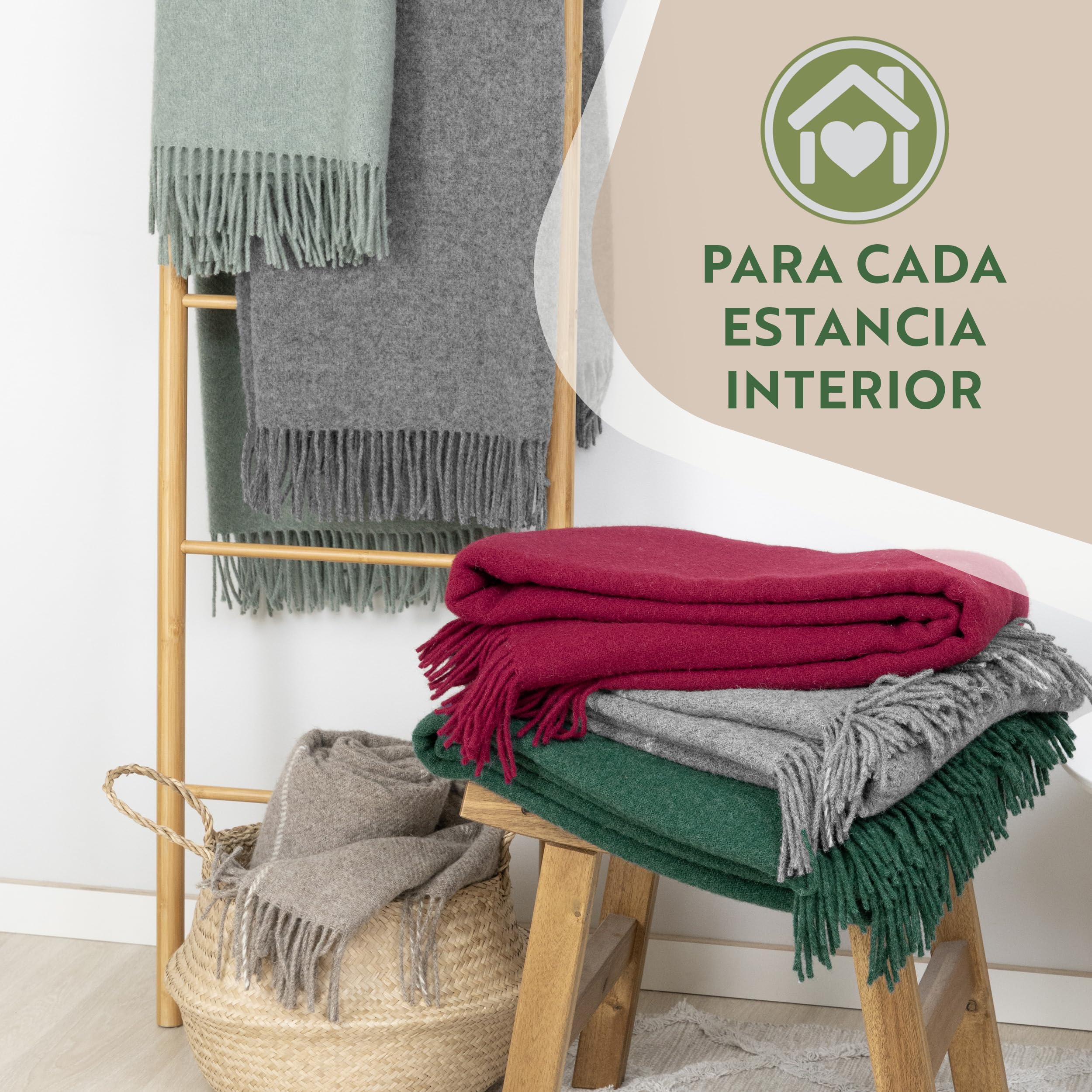 Nostra Zelandia Manta de Lana 100% Pura – Grande Cálida, Transpirable y Ligera para Sofá, Cama y Uso Exterior, Confort Termorregulador con Flecos - Fabricada en Europa (Gris Natural)