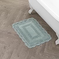 Vista 1 de Laura Ashley Alfombra de baño de algodón de ganchillo 17x24 in, Aqua