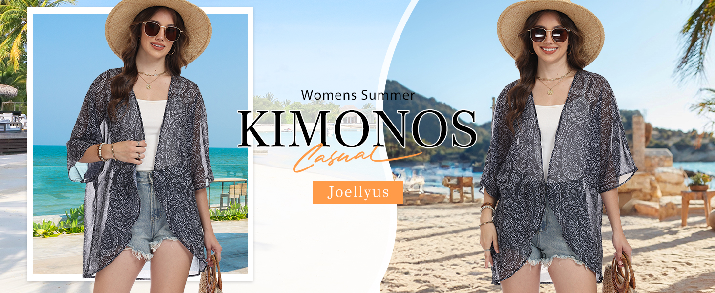 Chunoy Kimono Donna Maniche Corte – Stampa Floreale Plus Size – Copricostume In Chiffon – Taglie Forti Fino A XXL