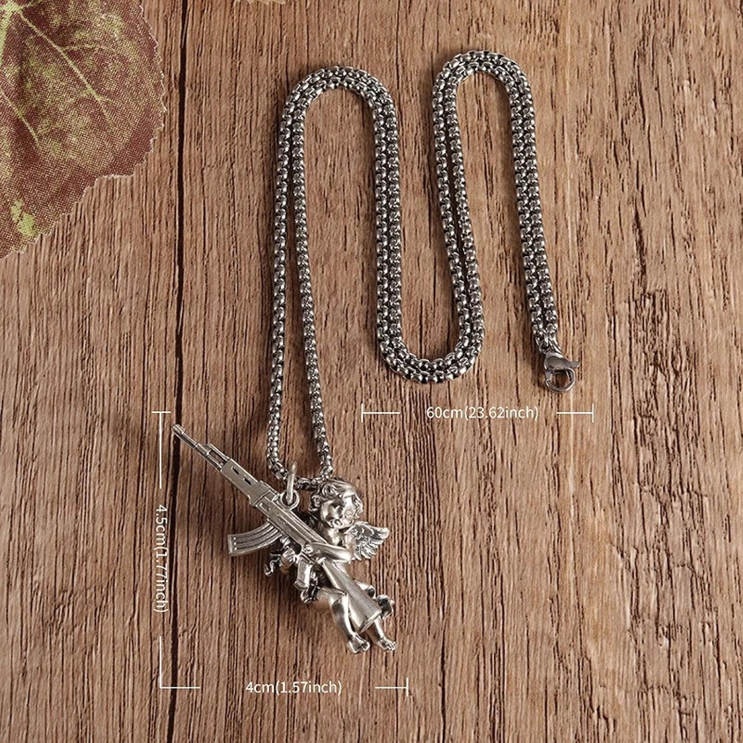Avenging Angel Machine Gun Pendant Necklace Suitable for Men and Women Hip-Hop Trendy Punk Jewelry Couple Gifts image 5