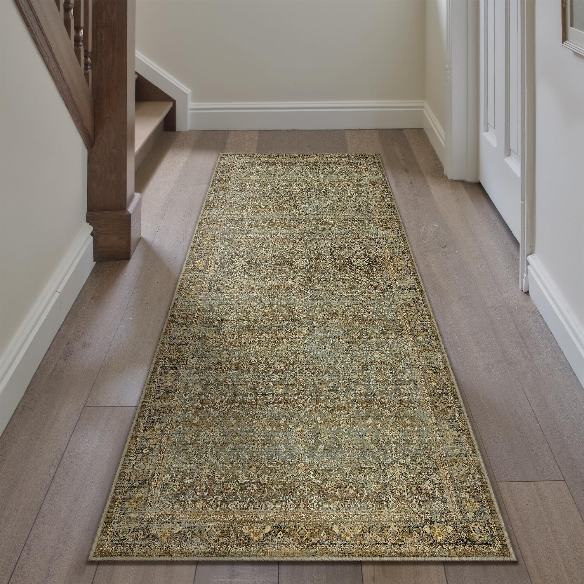 PureCozy Vintage Marrone Tappeto Corridoio 60x180cm Passatoia Cucina Antiscivolo Lavabile in Lavatrice Tappeti Cameretta Sala Ufficio Scendiletto Camera da Letto Pelo Corto Lungo Carpet