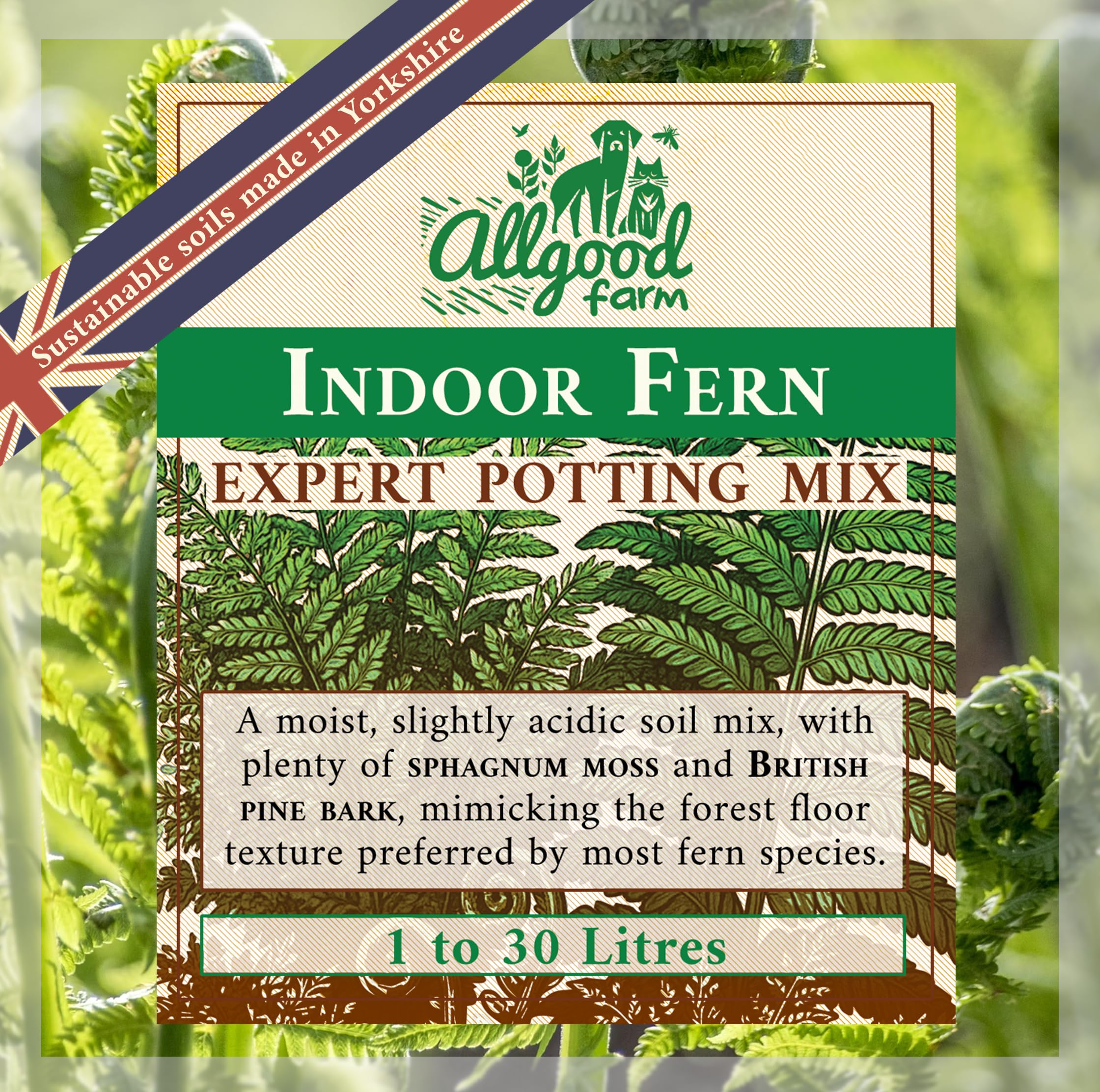 Allgood Farm Indoor Fern Soil - Expert Potting Soil Mix for Boston Fern, Maidenhair, Asparagus, Bird's Nest, Staghorn (15 Litres)