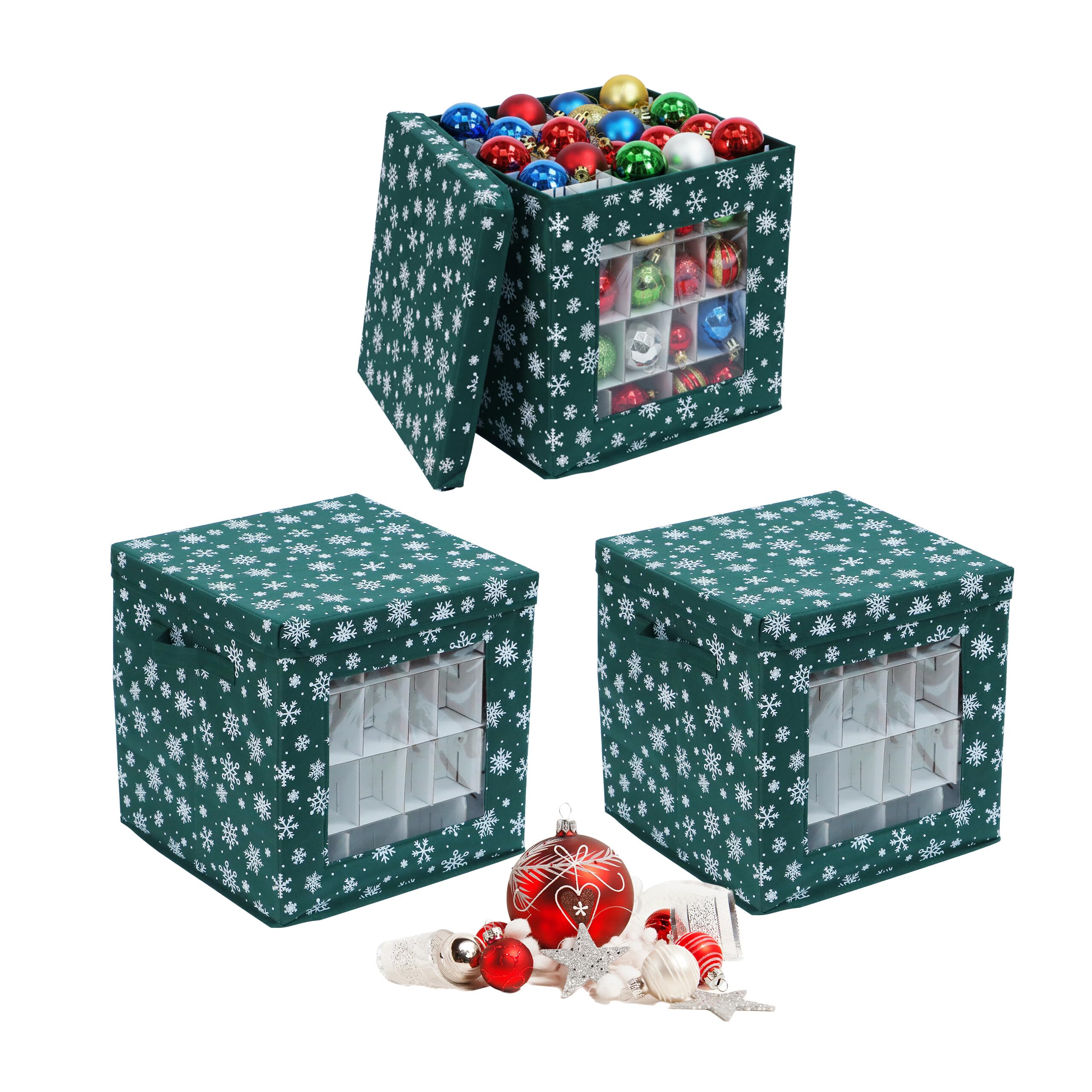 Relaxdays Scatole Porta Palline di Natale, Set 3 pz, TNT e Cartone, Verde, 33x33x33 cm