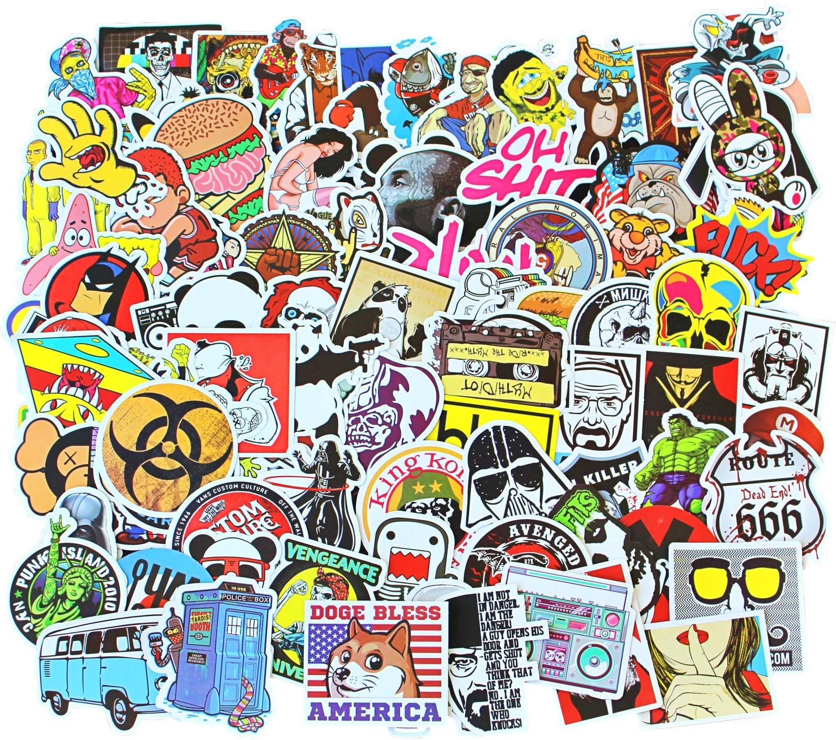 Greestick Sticker Bomb Laptop Set Coloured Pack of 100 Stickers Mixed Sticker Bomb for Car Skateboard Helmet Longboard Laptop Snowboard Vinyl Sticker Luggage Decals