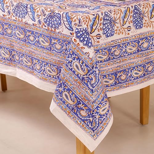 Miniatura 73 de Hand Block Printed Cotton Tablecloth – Elegant Floral Design Perfect for Dining Table Kitchen Parties Home Decor, Wall Tapestry (Peach Floral, 6
