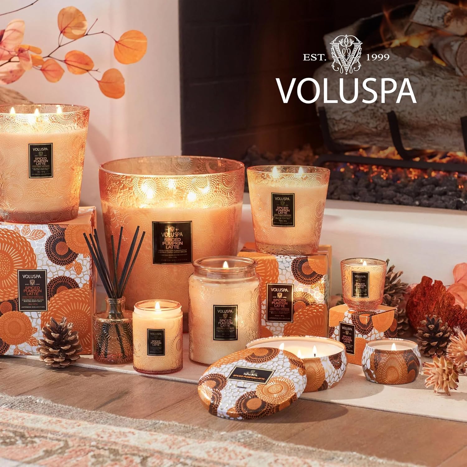 Voluspa Spiced Pumpkin Latte Scented Diffuser, 3.4 oz, Luxury Pumpkin Spice Diffuser Oil, Handcrafted in the USA