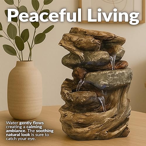 Miniatura 2 de Sunnydaze Fuente de mesa eléctrica para interiores de 10.5 pulgadas con luces LED, bomba sumergible eléctrica, poliresina y fibra de vidrio, color